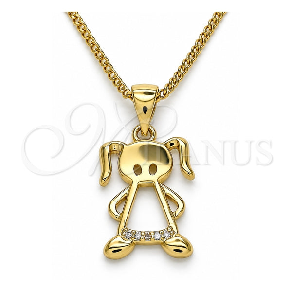 Collares con Dije 04.156.0277.20 Oro Laminado, Diseño de Niñita Pequeña, con Blanca Micro Pave, Pulido, Tono Dorado (02 MM Thickness, 20 Inches Length)