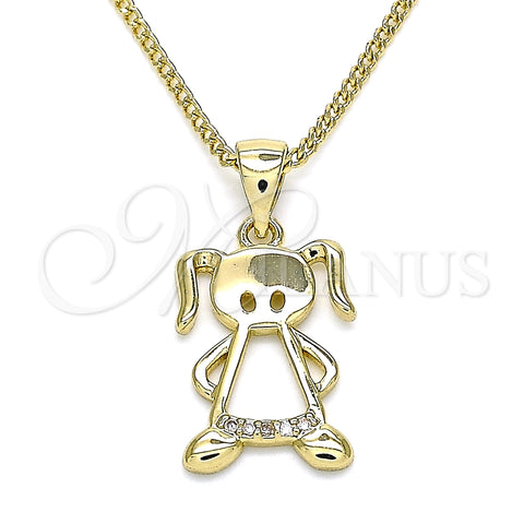 Collares con Dije 04.156.0277.20 Oro Laminado, Diseño de Niñita Pequeña, con Blanca Micro Pave, Pulido, Tono Dorado (02 MM Thickness, 20 Inches Length)