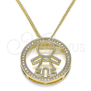 Collares con Dije 04.156.0278.20 Oro Laminado, Diseño de Niñito Pequeño, con Blanca Micro Pave, Pulido, Tono Dorado (02 MM Thickness, 20 Inches Length)