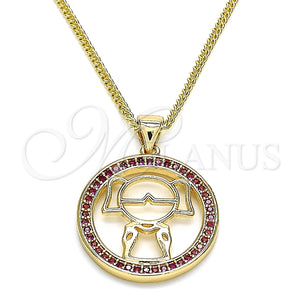Collares con Dije 04.156.0105.2.20 Oro Laminado, Diseño de Niñita Pequeña, con Rubi Micro Pave, Pulido, Tono Dorado (02 MM Thickness, 20 Inches Length)