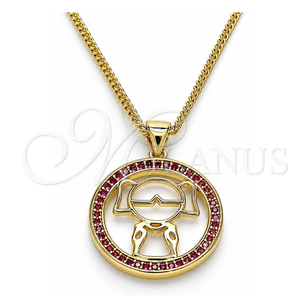 Collares con Dije 04.156.0105.2.20 Oro Laminado, Diseño de Niñita Pequeña, con Rubi Micro Pave, Pulido, Tono Dorado (02 MM Thickness, 20 Inches Length)