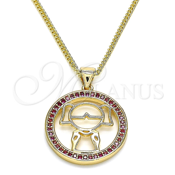 Collares con Dije 04.156.0105.2.20 Oro Laminado, Diseño de Niñita Pequeña, con Rubi Micro Pave, Pulido, Tono Dorado (02 MM Thickness, 20 Inches Length)