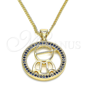 Collares con Dije 04.156.0279.20 Oro Laminado, Diseño de Niñito Pequeño, con Zafiro Azul Micro Pave, Pulido, Tono Dorado (02 MM Thickness, 20 Inches Length)