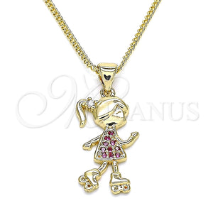 Collares con Dije 04.156.0280.20 Oro Laminado, Diseño de Niñita Pequeña, con Blanca Micro Pave, Pulido, Tono Dorado (02 MM Thickness, 20 Inches Length)