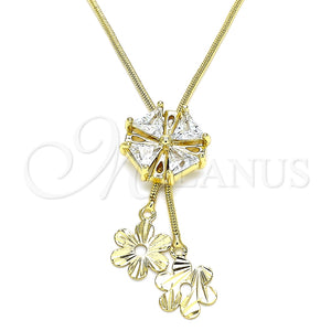 Gargantilla Elegante 04.347.0004.20 Oro Laminado, Diseño de Flor, con Blanca Zirconia Cubica, Pulido, Tono Dorado (01 MM Thickness, 20 Inches Length)