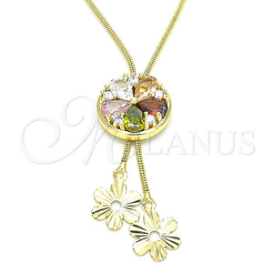 Gargantilla Elegante 04.347.0005.20 Oro Laminado, Diseño de Flor, con Multicolor Zirconia Cubica, Pulido, Tono Dorado (01 MM Thickness, 20 Inches Length)