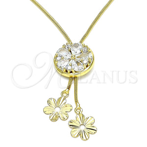 Gargantilla Elegante 04.347.0005.1.20 Oro Laminado, Diseño de Flor, con Blanca Zirconia Cubica, Pulido, Tono Dorado (01 MM Thickness, 20 Inches Length)