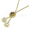 Gargantilla Elegante 04.347.0006.20 Oro Laminado, Diseño de Flor, con Granate and Blanca Zirconia Cubica, Pulido, Tono Dorado (01 MM Thickness, 20 Inches Length)