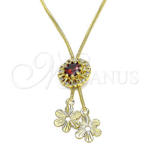 Gargantilla Elegante 04.347.0006.20 Oro Laminado, Diseño de Flor, con Granate and Blanca Zirconia Cubica, Pulido, Tono Dorado (01 MM Thickness, 20 Inches Length)