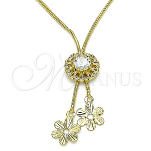 Gargantilla Elegante 04.347.0006.1.20 Oro Laminado, Diseño de Flor, con Blanca Zirconia Cubica, Pulido, Tono Dorado (01 MM Thickness, 20 Inches Length)