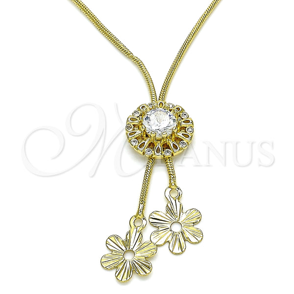 Gargantilla Elegante 04.347.0006.1.20 Oro Laminado, Diseño de Flor, con Blanca Zirconia Cubica, Pulido, Tono Dorado (01 MM Thickness, 20 Inches Length)