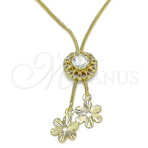 Gargantilla Elegante 04.347.0006.1.20 Oro Laminado, Diseño de Flor, con Blanca Zirconia Cubica, Pulido, Tono Dorado (01 MM Thickness, 20 Inches Length)
