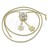Gargantilla Elegante 04.347.0009.20 Oro Laminado, Diseño de Flor y Baguette, con Blanca Zirconia Cubica, Pulido, Tono Dorado (01 MM Thickness, 20 Inches Length)