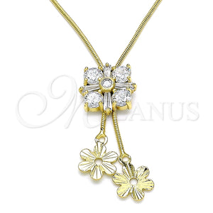 Gargantilla Elegante 04.347.0009.20 Oro Laminado, Diseño de Flor y Baguette, con Blanca Zirconia Cubica, Pulido, Tono Dorado (01 MM Thickness, 20 Inches Length)