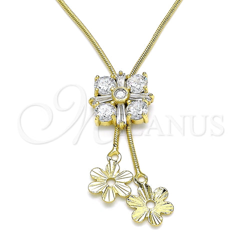 Gargantilla Elegante 04.347.0009.20 Oro Laminado, Diseño de Flor y Baguette, con Blanca Zirconia Cubica, Pulido, Tono Dorado (01 MM Thickness, 20 Inches Length)