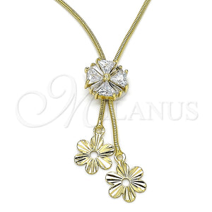 Gargantilla Elegante 04.347.0010.20 Oro Laminado, Diseño de Flor, con Blanca Zirconia Cubica, Pulido, Tono Dorado (01 MM Thickness, 20 Inches Length)