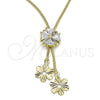 Gargantilla Elegante 04.347.0010.20 Oro Laminado, Diseño de Flor, con Blanca Zirconia Cubica, Pulido, Tono Dorado (01 MM Thickness, 20 Inches Length)