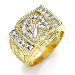 Anillo de Hombre 01.351.0008.10 Oro Laminado, Diseño de Caballo, con Blanca Cristal, Pulido, Tres Tonos (Size 10)