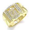 Anillo de Hombre 01.351.0009.10 Oro Laminado, Diseño de Crucifijo, con Blanca Cristal, Pulido, Tono Dorado (Size 10)