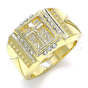Anillo de Hombre 01.351.0009.11 Oro Laminado, Diseño de Crucifijo, con Blanca Cristal, Pulido, Tono Dorado (Size 11)