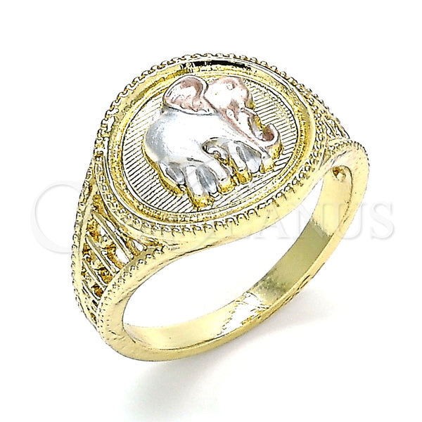 Anillo Elegante 01.351.0010.1.08 Oro Laminado, Diseño de Elefante, Pulido, Tres Tonos (Size 8)
