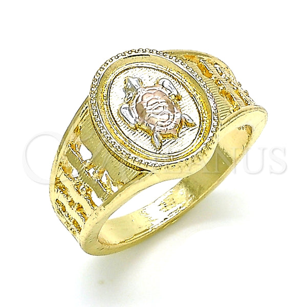 Anillo Elegante 01.351.0011.1.09 Oro Laminado, Diseño de Tortuga, Pulido, Tres Tonos (Size 9)