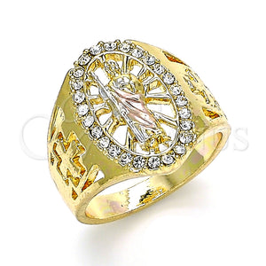 Anillo de Hombre 01.351.0015.10 Oro Laminado, Diseño de San Judas, con Blanca Cristal, Pulido, Tres Tonos (Size 10)