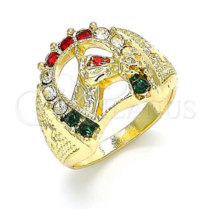 Anillo de Hombre 01.351.0016.09 Oro Laminado, Diseño de Caballo, con Multicolor Cristal, Pulido, Tono Dorado (Size 9)