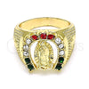 Anillo de Hombre 01.351.0017.09 Oro Laminado, Diseño de Guadalupe, con Cristal Multicolor, Pulido, Dorado