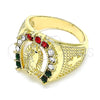 Anillo de Hombre 01.351.0017.09 Oro Laminado, Diseño de Guadalupe, con Cristal Multicolor, Pulido, Dorado