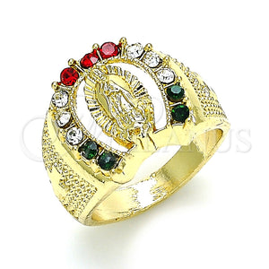 Anillo de Hombre 01.351.0017.10 Oro Laminado, Diseño de Guadalupe, con Multicolor Cristal, Pulido, Tono Dorado (Size 10)