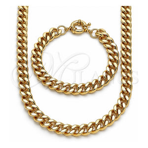 Collar y Pulsera 06.319.0001 Oro Laminado, Diseño de Miami Cubana, Pulido, Tono Dorado
