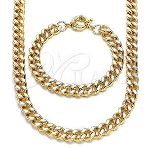 Collar y Pulsera 06.319.0001 Oro Laminado, Diseño de Miami Cubana, Pulido, Tono Dorado