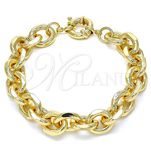 Pulsera Básica 03.319.0008.08 Oro Laminado, Diseño de Rolo, Pulido, Tono Dorado (12 MM Thickness, 8 Inches Length)