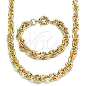 Collar y Pulsera 06.319.0005 Oro Laminado, Diseño de Rolo, Pulido, Tono Dorado