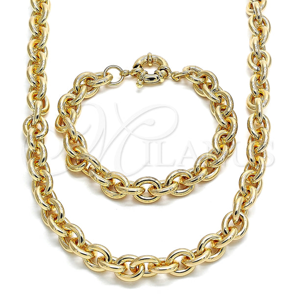 Collar y Pulsera 06.319.0005 Oro Laminado, Diseño de Rolo, Pulido, Tono Dorado