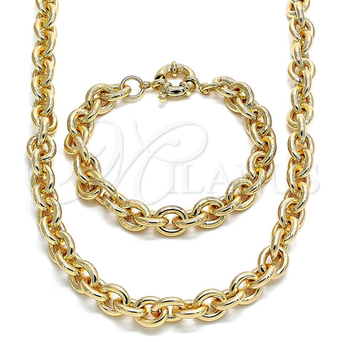 Collar y Pulsera 06.319.0005 Oro Laminado, Diseño de Rolo, Pulido, Tono Dorado