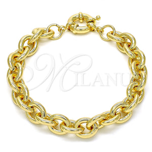 Pulsera Básica 03.319.0009.08 Oro Laminado, Diseño de Rolo, Pulido, Tono Dorado (09 MM Thickness, 8 Inches Length)