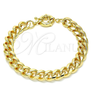 Pulsera Básica 03.319.0011.08 Oro Laminado, Diseño de Miami Cubana, Pulido, Tono Dorado (250 Gauge, 09 MM Thickness, 8 Inches Length)