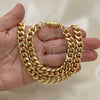 Collar y Pulsera 06.319.0007 Oro Laminado, Diseño de Miami Cubana, Pulido, Tono Dorado