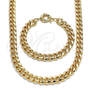 Collar y Pulsera 06.319.0007 Oro Laminado, Diseño de Miami Cubana, Pulido, Tono Dorado