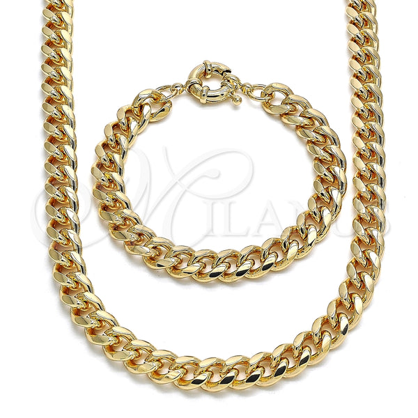 Collar y Pulsera 06.319.0007 Oro Laminado, Diseño de Miami Cubana, Pulido, Tono Dorado