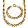 Collar y Pulsera 06.319.0007 Oro Laminado, Diseño de Miami Cubana, Pulido, Tono Dorado