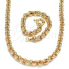 Collar y Pulsera 06.378.0002 Oro Laminado, Diseño de Rolo, Diamantado, Tono Dorado