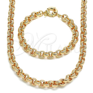 Collar y Pulsera 06.378.0002 Oro Laminado, Diseño de Rolo, Diamantado, Tono Dorado