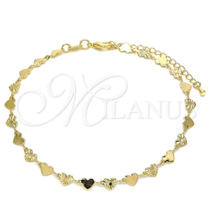 Tobillera Elegante 03.145.0010.10 Oro Laminado, Diseño de Corazón, Pulido, Tono Dorado (Grosor 05.3 MM, 10 Pulgadas de Largo)
