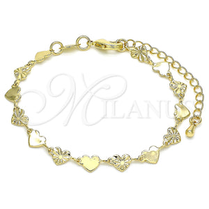 Pulsera Elegante 03.145.0010.06 Oro Laminado, Diseño de Corazón, Pulido, Tono Dorado (Grosor 05 MM, 6 Pulgadas de Largo)