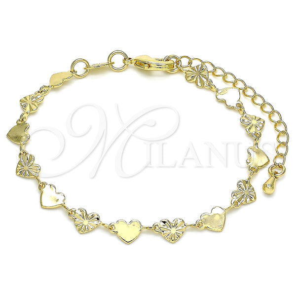 Pulsera Elegante 03.145.0010.06 Oro Laminado, Diseño de Corazón, Pulido, Tono Dorado (Grosor 05 MM, 6 Pulgadas de Largo)