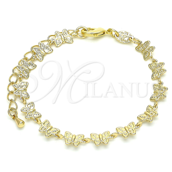 Pulsera Elegante 03.145.0012.06 Oro Laminado, Diseño de Mariposa, Pulido, Tono Dorado (Grosor 06 MM, 6 Pulgadas de Largo)
