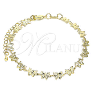 Pulsera Elegante 03.145.0013.08 Oro Laminado, Diseño de Mariposa, Pulido, Tono Dorado (06 MM Thickness, 8 Inches Length)